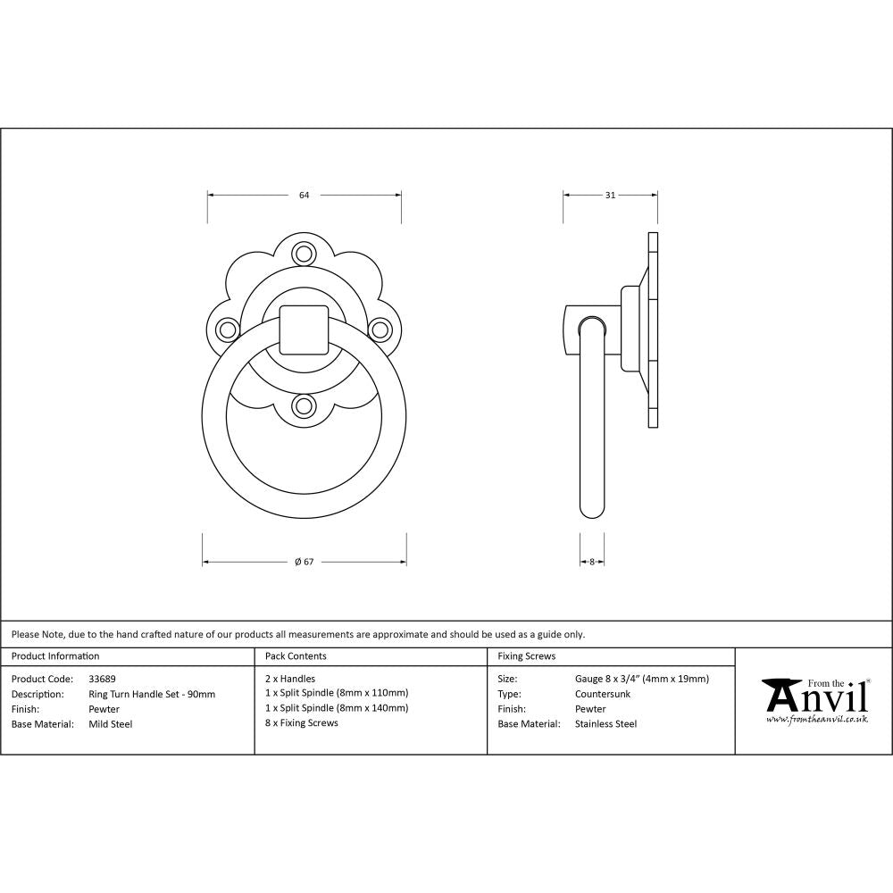 From The Anvil - Pewter Ring Turn Handle Set | Sku. 33689 | Trade Door Handles.