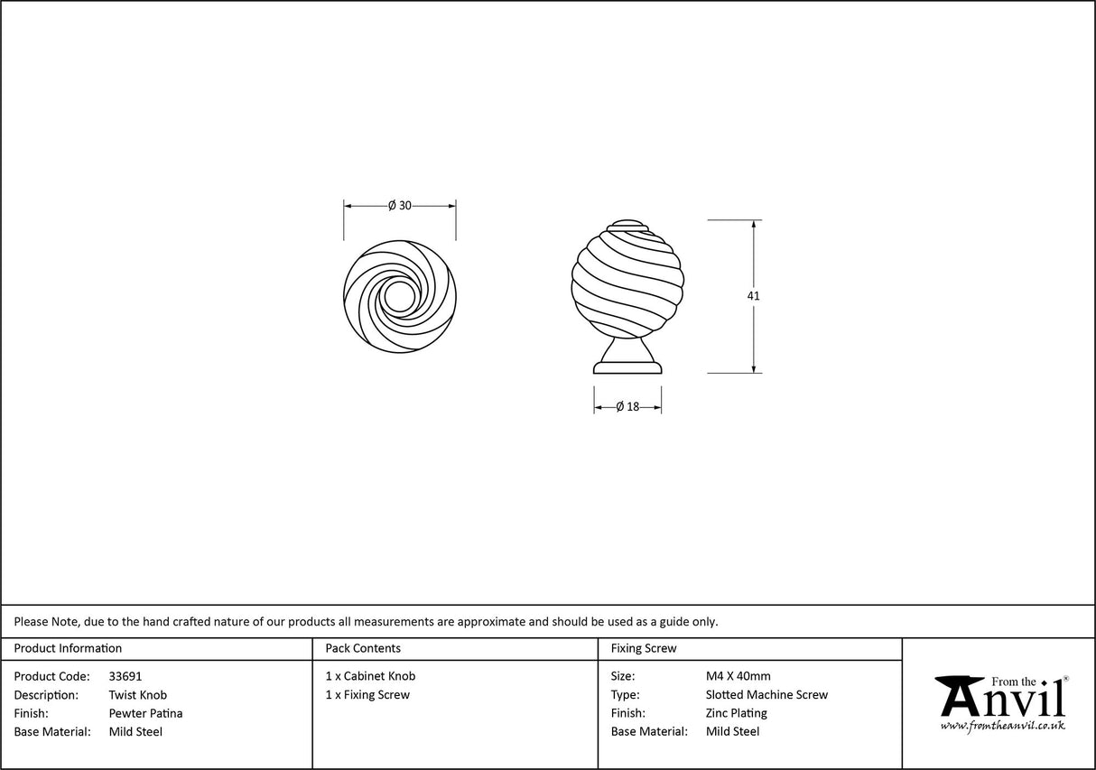 From The Anvil - Pewter Twist Cabinet Knob | Sku. 33691 | Trade Door Handles.