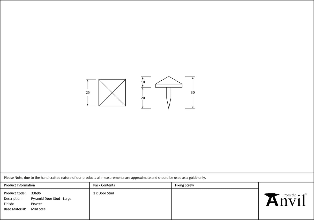 From The Anvil - Pewter Pyramid Door Stud - Large | Sku. 33696 | Trade Door Handles.
