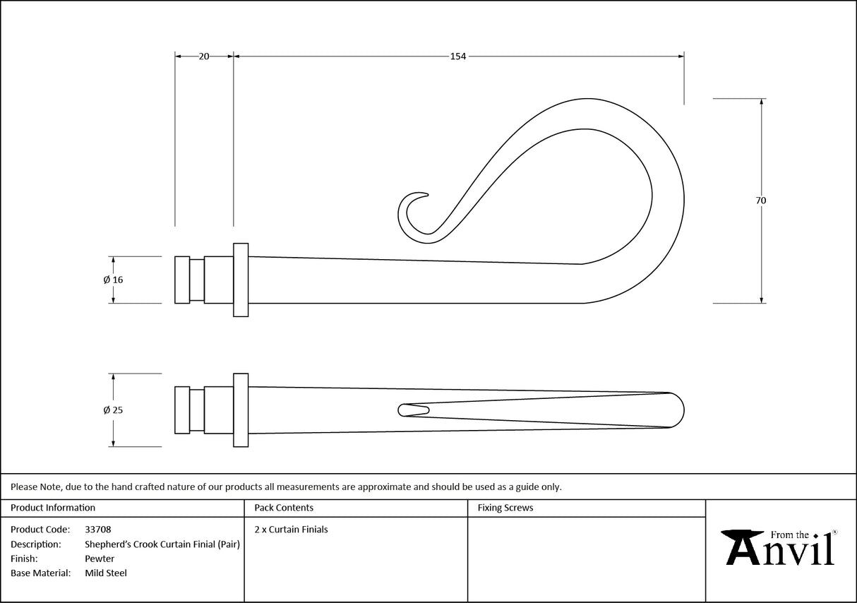 From The Anvil - Pewter Shepherd's Crook Curtain Finial (pair) | Sku. 33708 | Trade Door Handles.