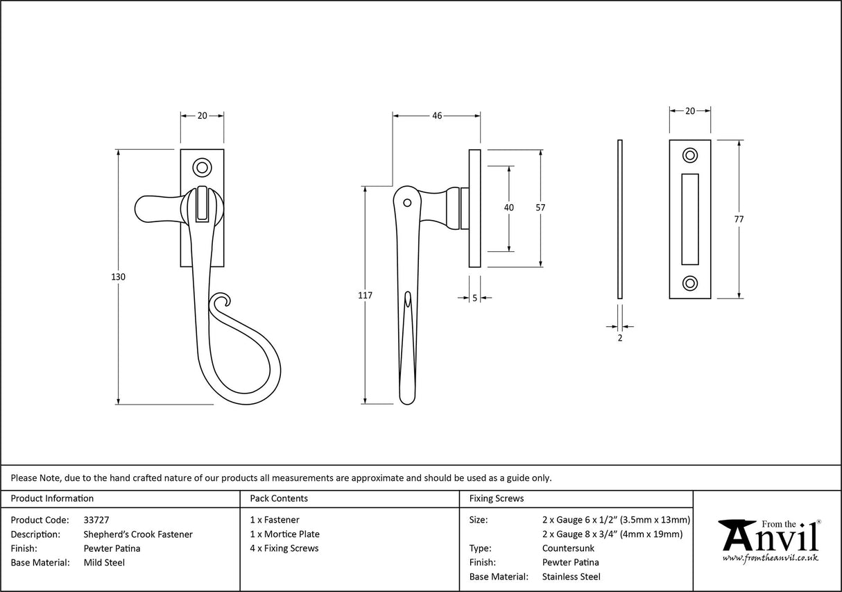 From The Anvil - Pewter Shepherd's Crook Fastener | Sku. 33727 | Trade Door Handles.