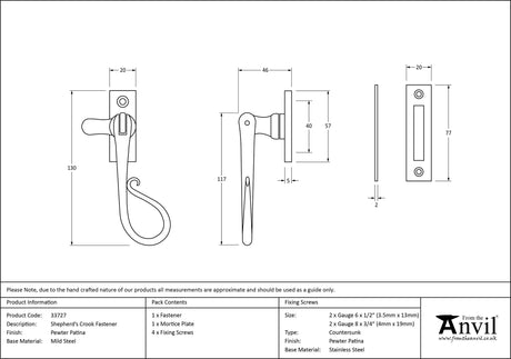 From The Anvil - Pewter Shepherd's Crook Fastener | Sku. 33727 | Trade Door Handles.