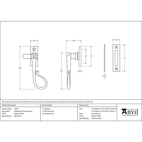 From The Anvil - Pewter Shepherd's Crook Fastener | Sku. 33727 | Trade Door Handles.