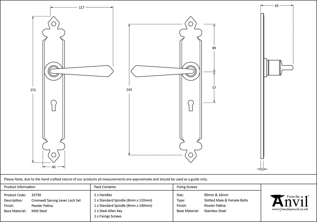 From The Anvil - Pewter Cromwell Lever Lock Set | Sku. 33730 | Trade Door Handles.