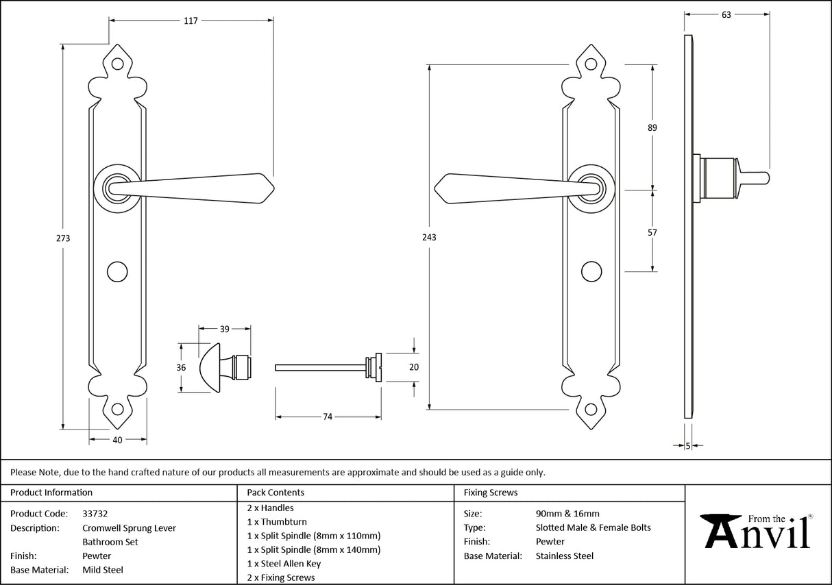 From The Anvil - Pewter Cromwell Lever Bathroom Set | Sku. 33732 | Trade Door Handles.