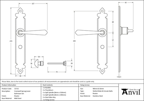 From The Anvil - Pewter Cromwell Lever Bathroom Set | Sku. 33732 | Trade Door Handles.
