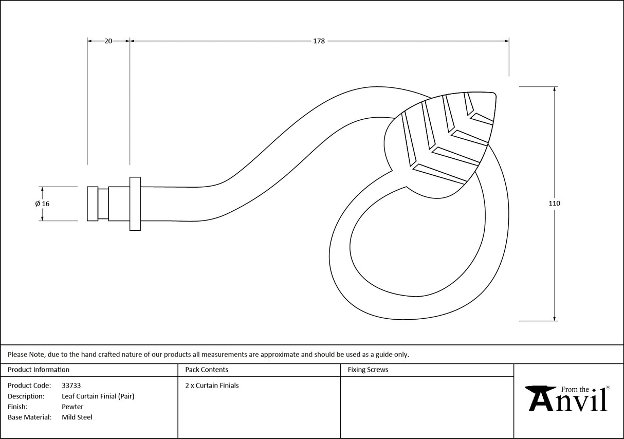From The Anvil - Pewter Leaf Curtain Finial (pair) | Sku. 33733 | Trade Door Handles.