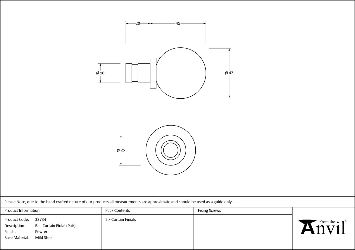 From The Anvil - Pewter Ball Curtain Finial (pair) | Sku. 33734 | Trade Door Handles.