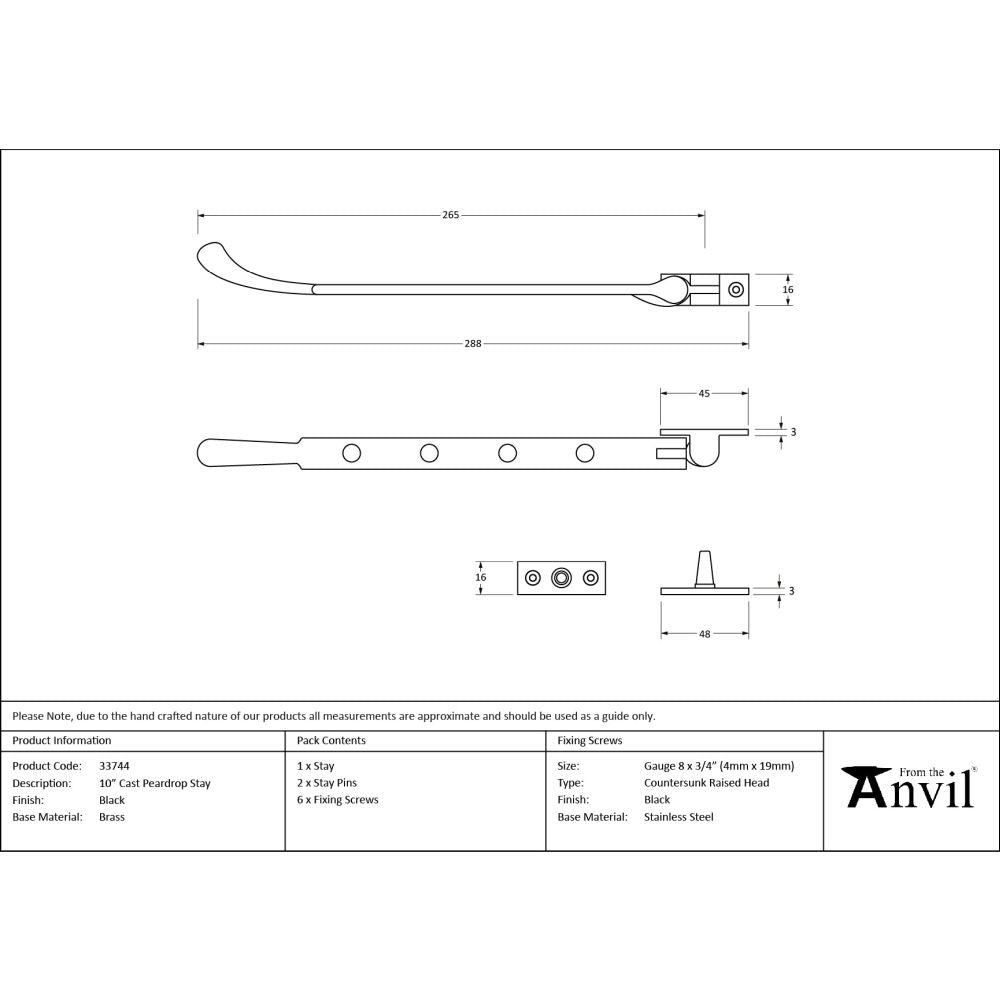 From The Anvil - Black 10" Cast Peardrop Stay | Sku. 33744 | Trade Door Handles.