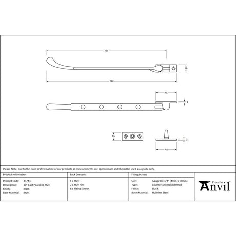 From The Anvil - Black 10" Cast Peardrop Stay | Sku. 33744 | Trade Door Handles.