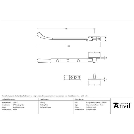 From The Anvil - Polished Chrome 8" Peardrop Stay | Sku. 33752 | Trade Door Handles.