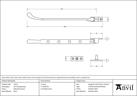 From The Anvil - Polished Chrome 10" Peardrop Stay | Sku. 33753 | Trade Door Handles.