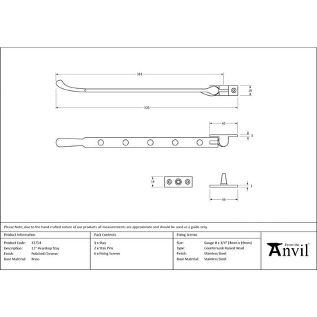 From The Anvil - Polished Chrome 12" Peardrop Stay | Sku. 33754 | Trade Door Handles.