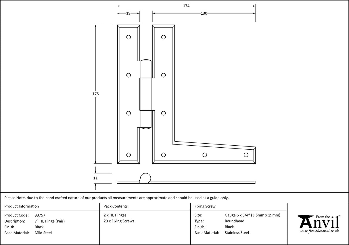 From The Anvil - Black 7" HL Hinge (pair) | Sku. 33757 | Trade Door Handles.