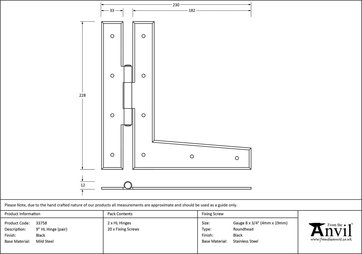 From The Anvil - Black 9" HL Hinge (pair) | Sku. 33758 | Trade Door Handles.