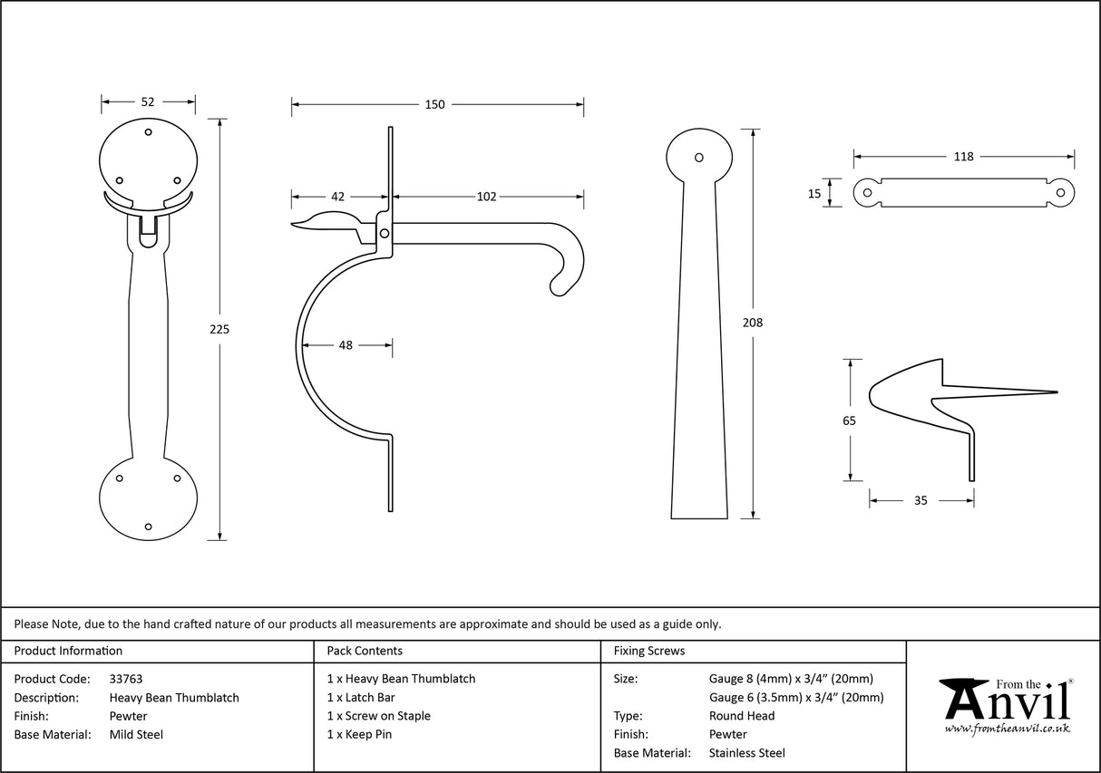 From The Anvil - Pewter Heavy Bean Thumblatch | Sku. 33763 | Trade Door Handles.