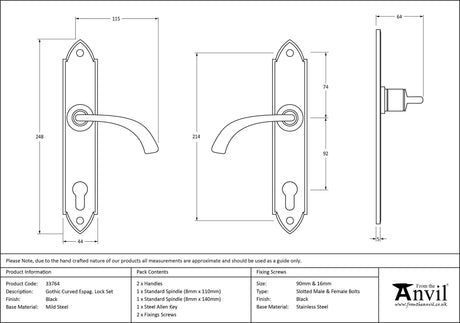 From The Anvil - Black Gothic Curved Lever Espag. Lock Set | Sku. 33764 | Trade Door Handles.