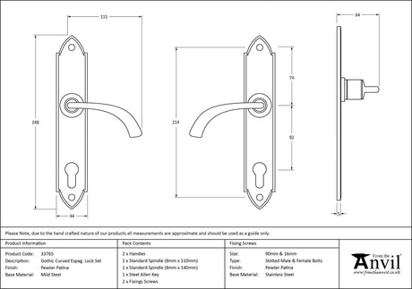 From The Anvil - Pewter Gothic Curved Lever Espag. Lock Set | Sku. 33765 | Trade Door Handles.