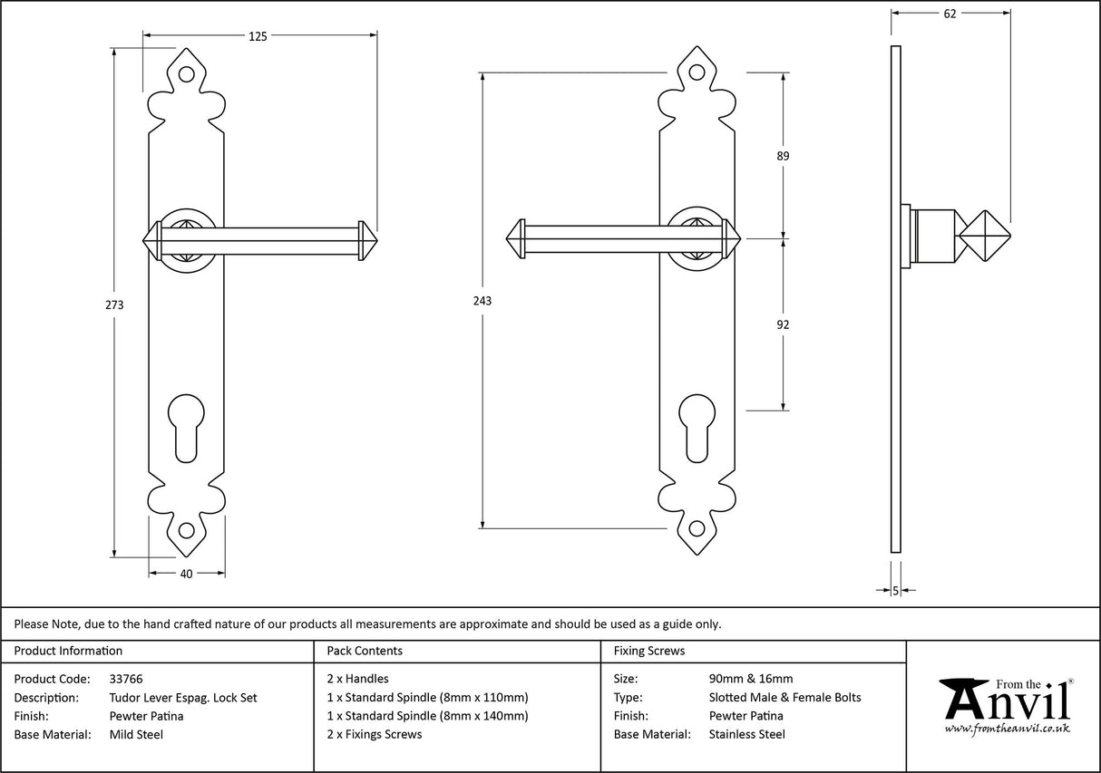 From The Anvil - Pewter Tudor Lever Espag. Lock Set | Sku. 33766 | Trade Door Handles.