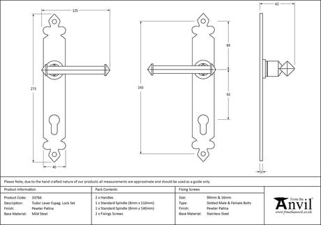 From The Anvil - Pewter Tudor Lever Espag. Lock Set | Sku. 33766 | Trade Door Handles.