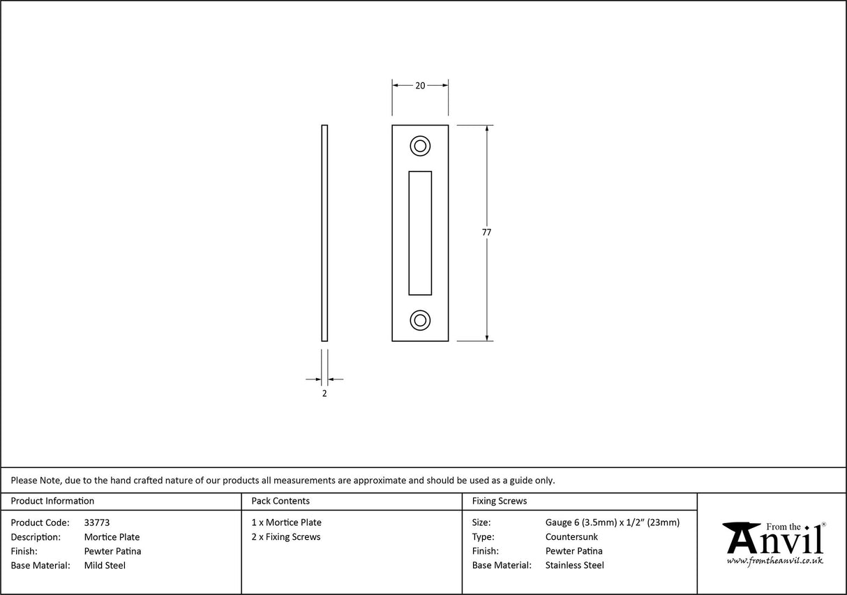 From The Anvil - Pewter Mortice Plate | Sku. 33773 | Trade Door Handles.