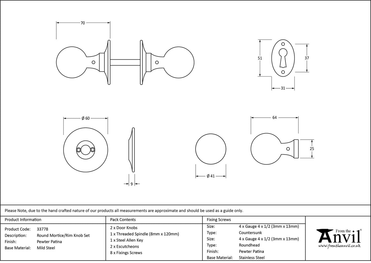 From The Anvil - Pewter Round Mortice/Rim Knob Set | Sku. 33778 | Trade Door Handles.