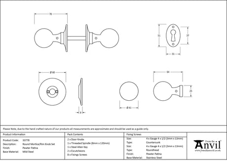 From The Anvil - Pewter Round Mortice/Rim Knob Set | Sku. 33778 | Trade Door Handles.