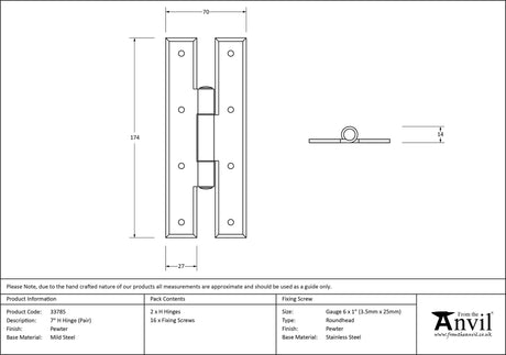 From The Anvil - Pewter 7" H Hinge (pair) | Sku. 33785 | Trade Door Handles.