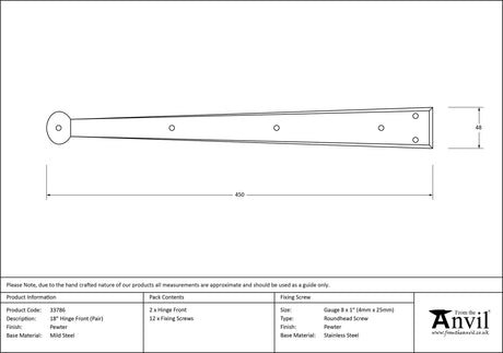 From The Anvil - Pewter 18" Penny End Hinge Front (pair) | Sku. 33786 | Trade Door Handles.