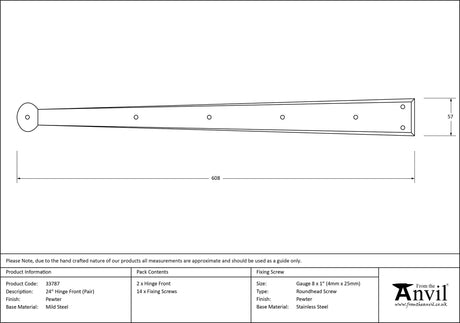 From The Anvil - Pewter 24" Penny End Hinge Front (pair) | Sku. 33787 | Trade Door Handles.