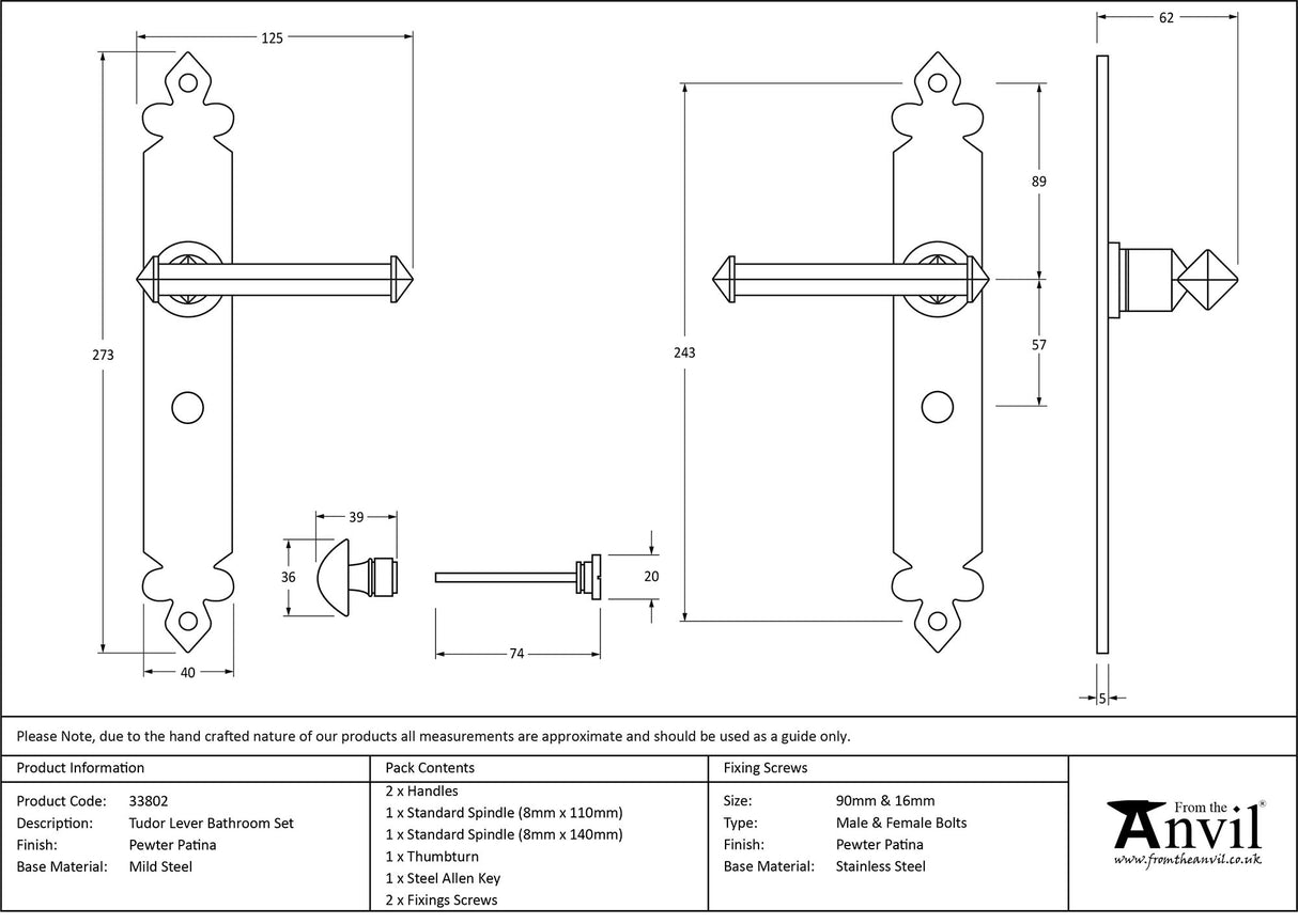 From The Anvil - Pewter Tudor Lever Bathroom Set | Sku. 33802 | Trade Door Handles.
