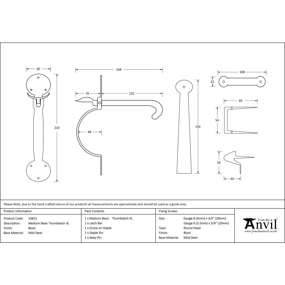 From The Anvil - Black Medium Bean Thumblatch - XL | Sku. 33815 | Trade Door Handles.
