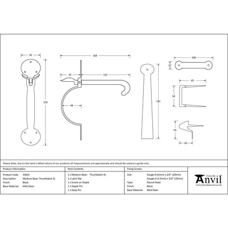 From The Anvil - Black Medium Bean Thumblatch - XL | Sku. 33815 | Trade Door Handles.