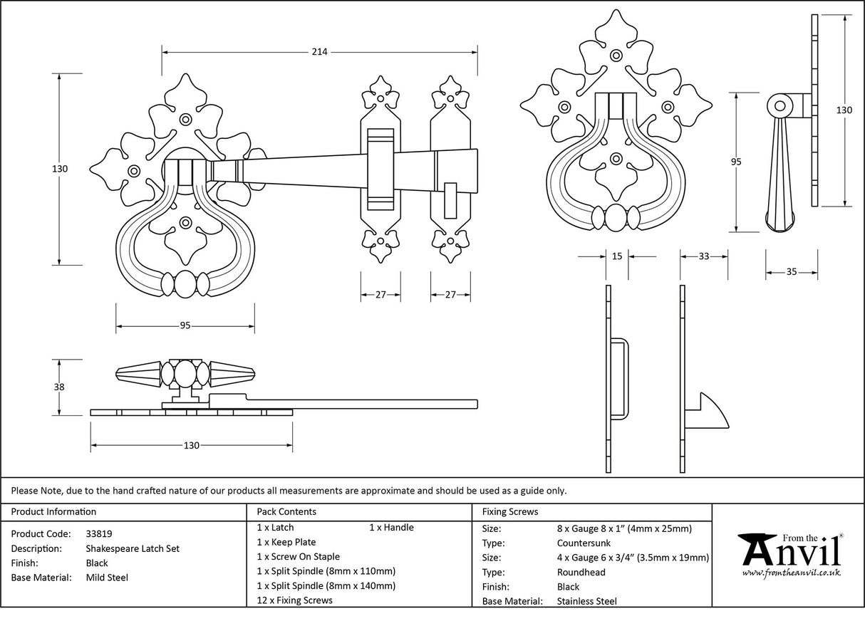 From The Anvil - Black Shakespeare Latch Set | Sku. 33819 | Trade Door Handles.