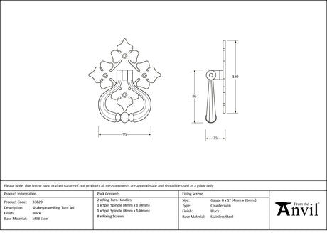 From The Anvil - Black Shakespeare Ring Turn Set | Sku. 33820 | Trade Door Handles.