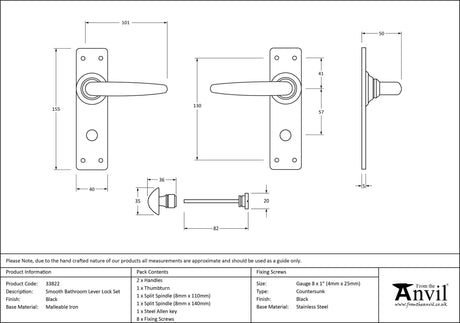 From The Anvil - Black Smooth Lever Bathroom Set | Sku. 33822 | Trade Door Handles.