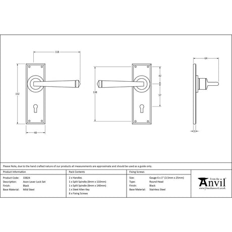 From The Anvil - Black Avon Lever Lock Set | Sku. 33824 | Trade Door Handles.
