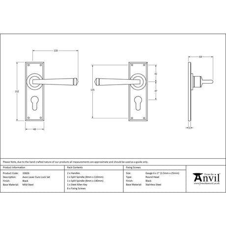 From The Anvil - Black Avon Lever Euro Lock Set | Sku. 33826 | Trade Door Handles.