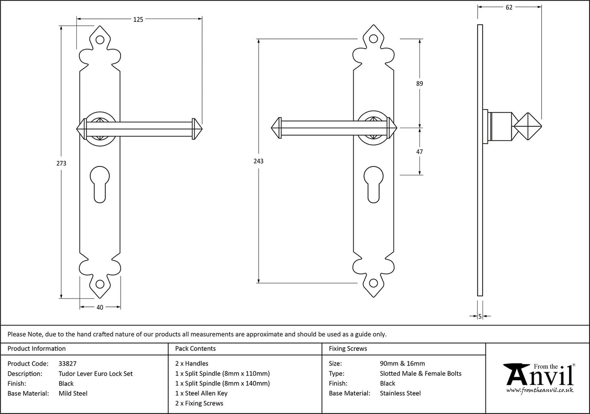 From The Anvil - Black Tudor Lever Euro Lock Set | Sku. 33827 | Trade Door Handles.