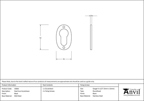 From The Anvil - Black Oval Euro Escutcheon | Sku. 33830 | Trade Door Handles.