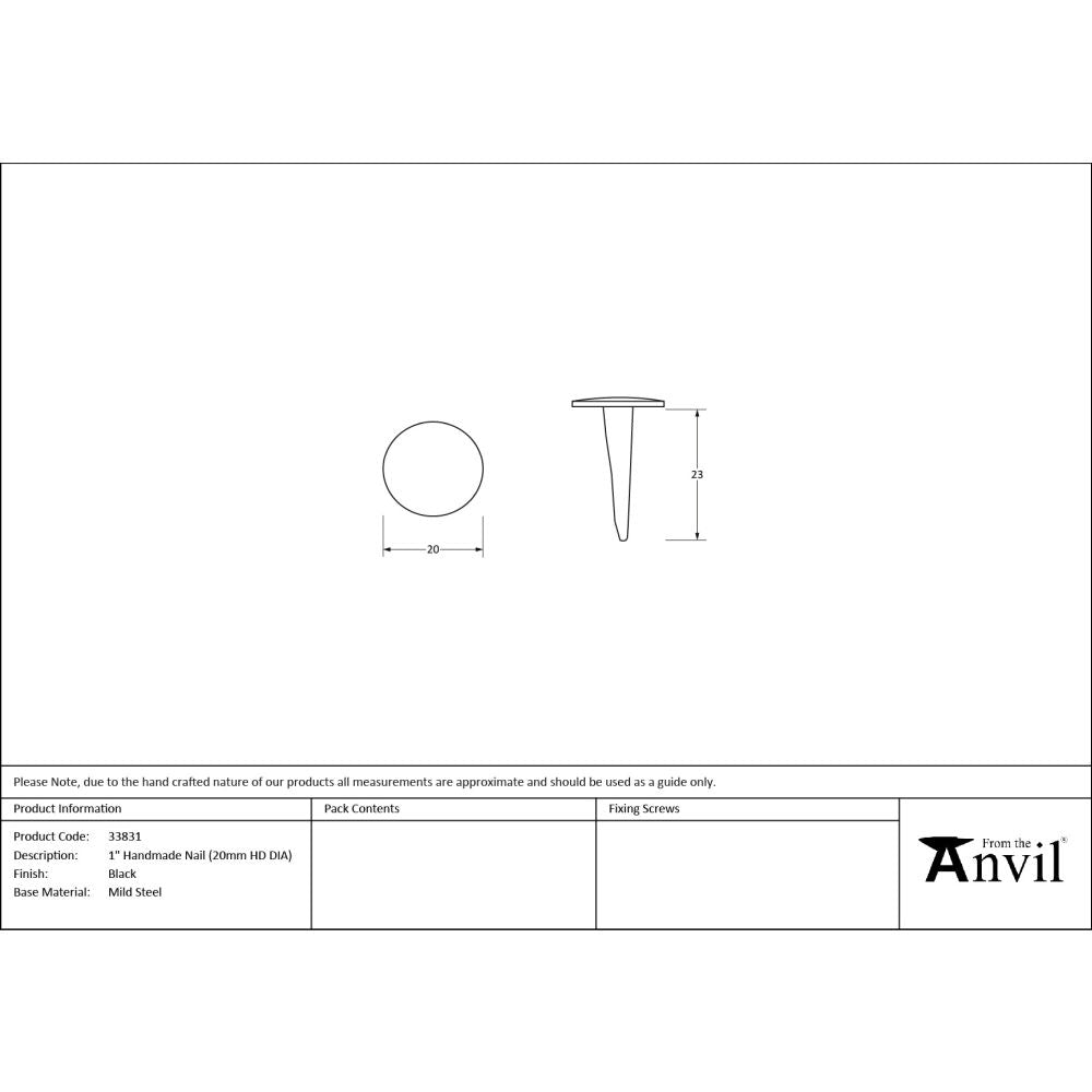 From The Anvil - Black 1" Handmade Nail (20mm HD DIA) | Sku. 33831 | Trade Door Handles.