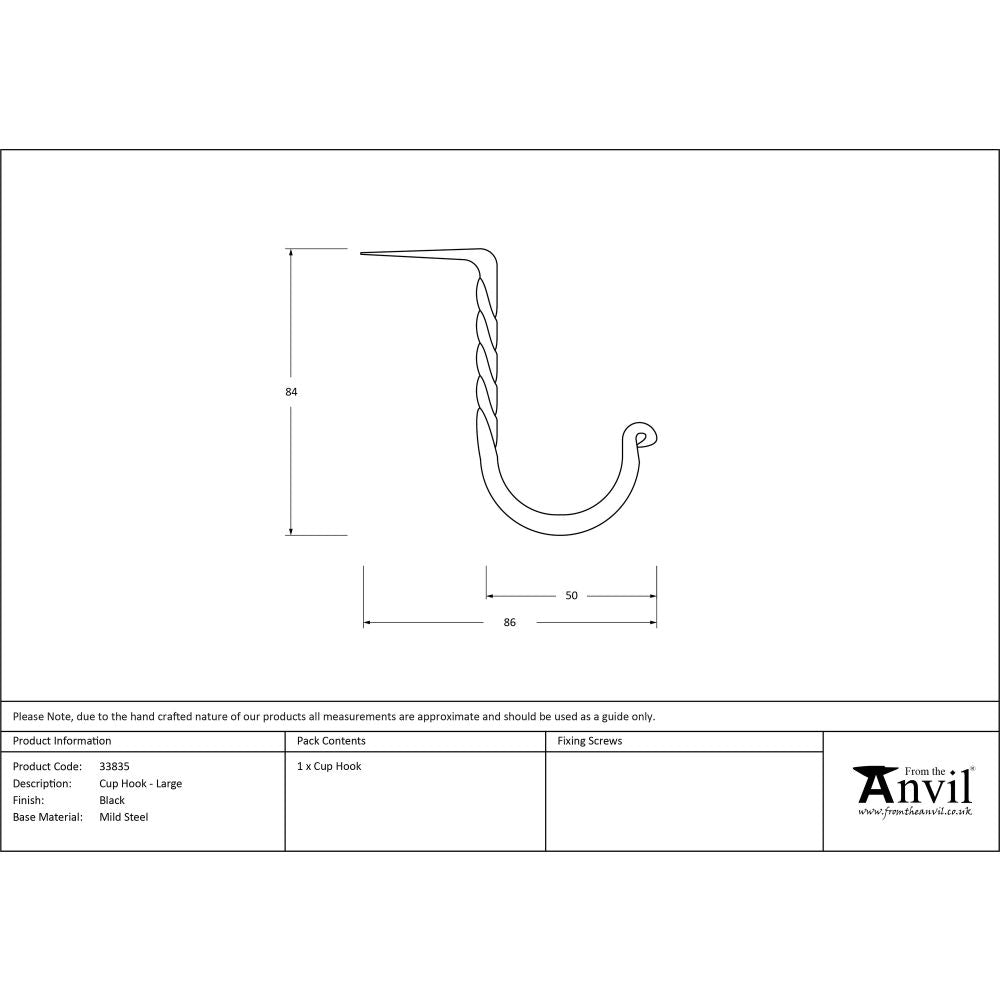 From The Anvil - Black Cup Hook - Large | Sku. 33835 | Trade Door Handles.