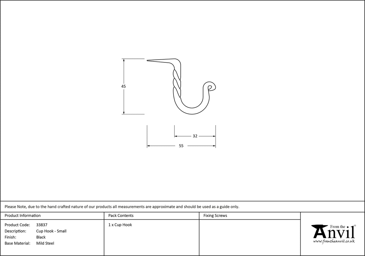 From The Anvil - Black Cup Hook - Small | Sku. 33837 | Trade Door Handles.