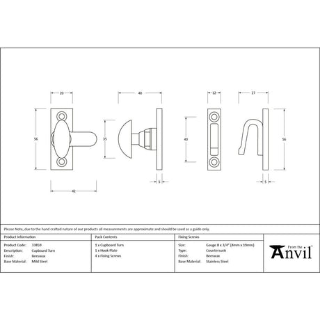 From The Anvil - Beeswax Cupboard Turn | Sku. 33859 | Trade Door Handles.