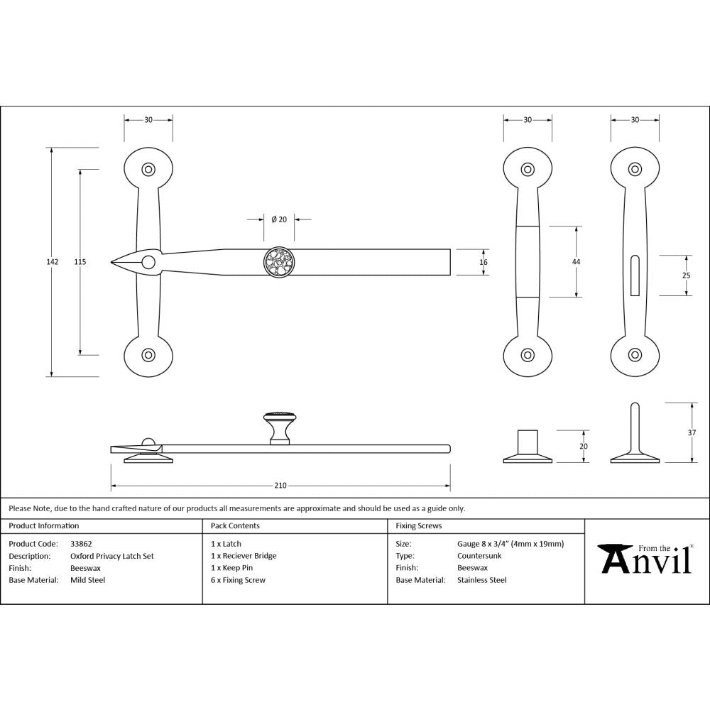 From The Anvil - Beeswax Oxford Privacy Latch Set | Sku. 33862 | Trade Door Handles.