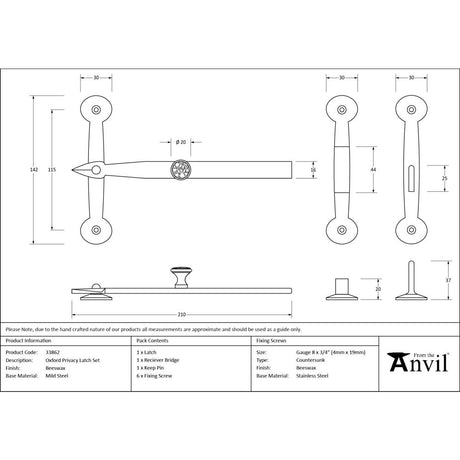 From The Anvil - Beeswax Oxford Privacy Latch Set | Sku. 33862 | Trade Door Handles.