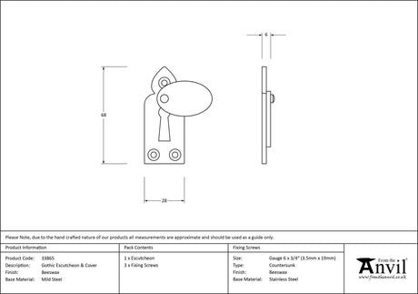 From The Anvil - Beeswax Gothic Escutcheon & Cover | Sku. 33865 | Trade Door Handles.
