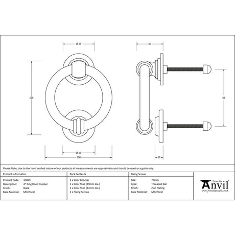 From The Anvil - Black 4" Ring Door Knocker | Sku. 33869 | Trade Door Handles.