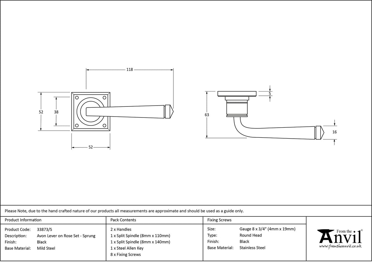 From The Anvil - Black Avon Lever on Rose Set Sprung | Sku. 33873/S | Trade Door Handles.