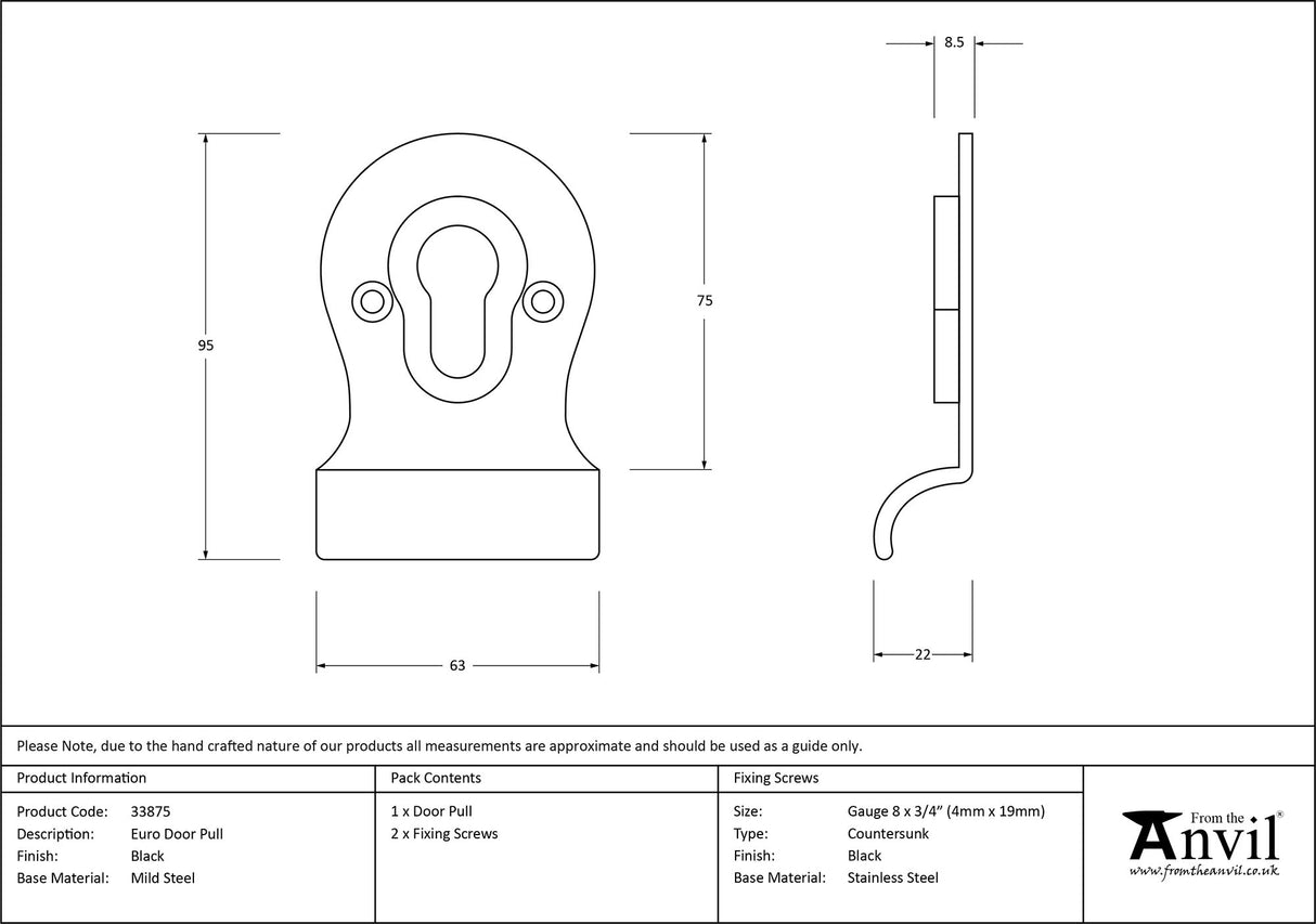 From The Anvil - Black Euro Door Pull | Sku. 33875 | Trade Door Handles.